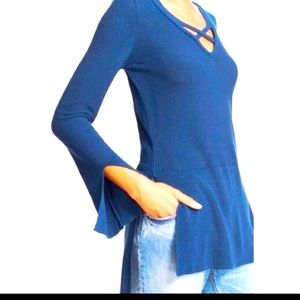 Free People Womens Blue Criss Cross Top